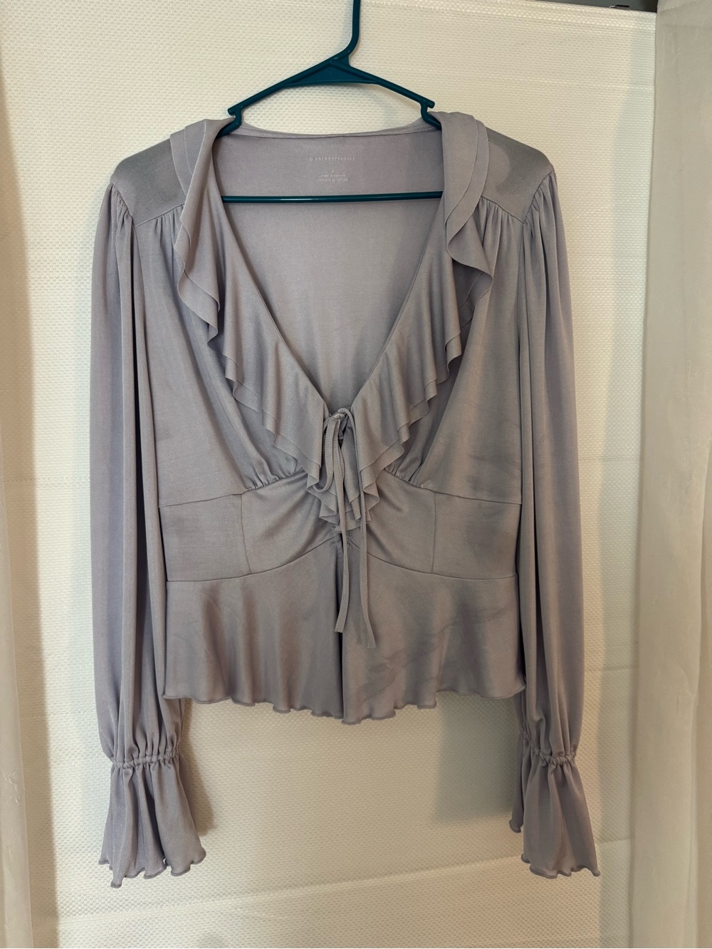 Anthropologie Lavender Ruffle Tie-Front Blouse